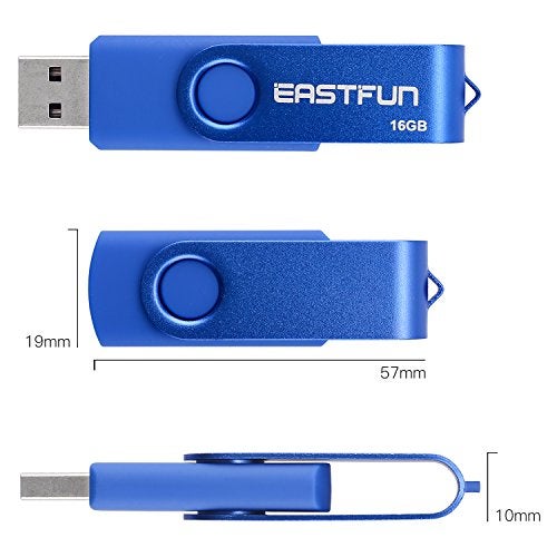 EASTFUN 3 Pcs 16GB USB 2.0 Flash Drive Fold Storage Memory Stick Thumb Drive Swivel Design, Mix Colors (Black Blue Green) - Image 3