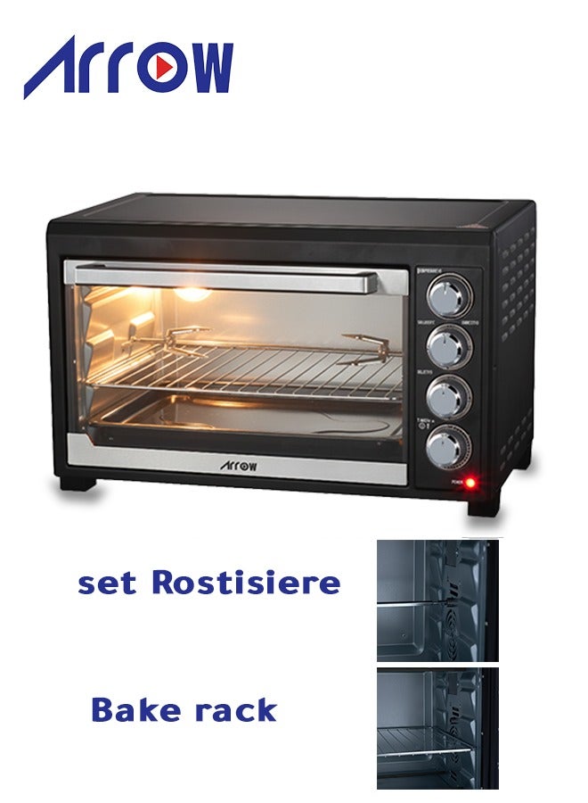 Arrow 45L Electric Oven, 2000W | Rotisserie & Grill Function | Power Indicator Light | 60-Minute Timer with Auto Shut-Off Bell | Temperature Control up to 250°C | 4 PCS Stainless Steel Heating Elements | Heat-Resistant Glass Window | 2-Year Warranty | Model Name: RO-45EOB - Image 2