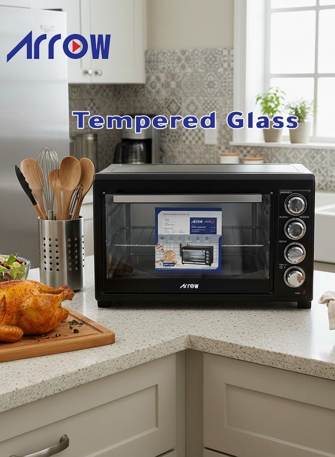 Arrow 45L Electric Oven, 2000W | Rotisserie & Grill Function | Power Indicator Light | 60-Minute Timer with Auto Shut-Off Bell | Temperature Control up to 250°C | 4 PCS Stainless Steel Heating Elements | Heat-Resistant Glass Window | 2-Year Warranty | Model Name: RO-45EOB - Image 4