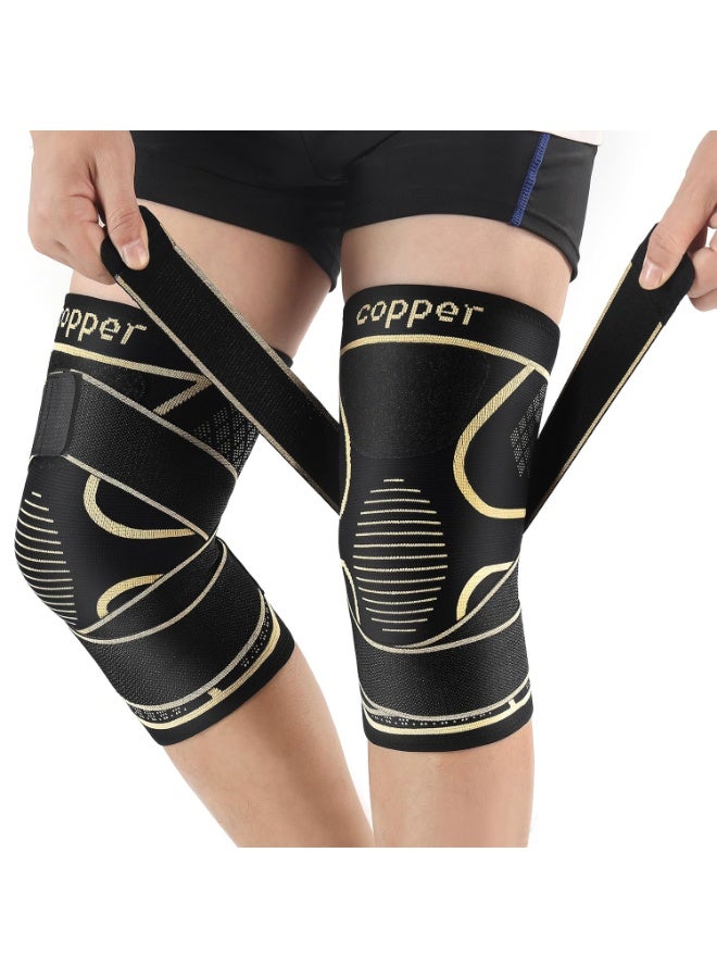 Copper Knee Braces with Strap for Knee Pain Women and Men(2 Pack), Knee Compression Sleeve for Arthritis, ACL, Meniscus Tear, Joint Pain Relief, Knee Support for Working, Running, Weightlifting(M) - Image 1