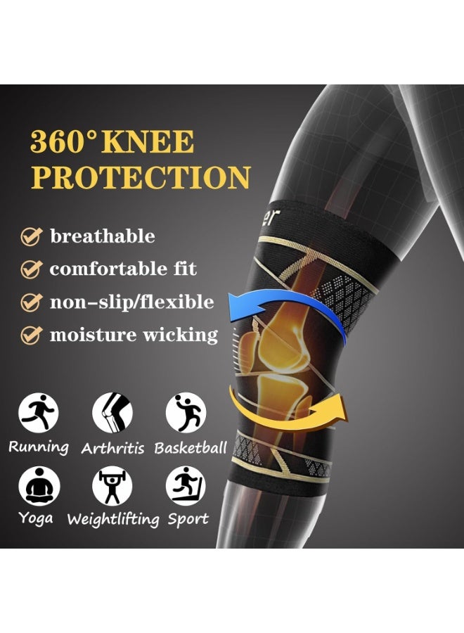 Copper Knee Braces with Strap for Knee Pain Women and Men(2 Pack), Knee Compression Sleeve for Arthritis, ACL, Meniscus Tear, Joint Pain Relief, Knee Support for Working, Running, Weightlifting(M) - Image 2