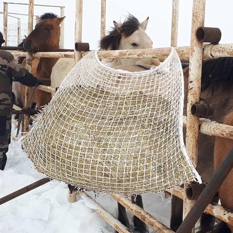 White Hay Net Bag For Horses 120x90cm PE Woven Rope Slow Feeder Forage Storage Pouch - Image 5