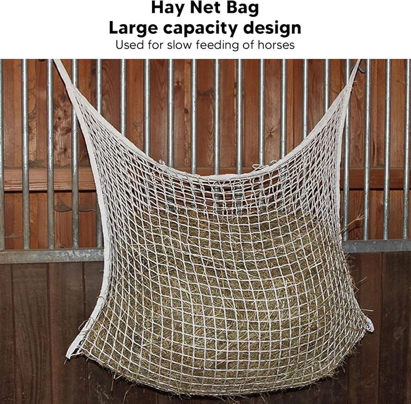 White Hay Net Bag For Horses 120x90cm PE Woven Rope Slow Feeder Forage Storage Pouch - Image 4