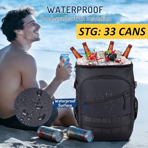 DEYACE Cooler Backpack 33 Cans Tactical Inspired Backpack Cooler Insulated Leak Proof for Men Women Portable 2 Leak Proof Compartments Coolers Bag for Beach Travel Picnic Lunch Hiking BBQ Camping - Image 3
