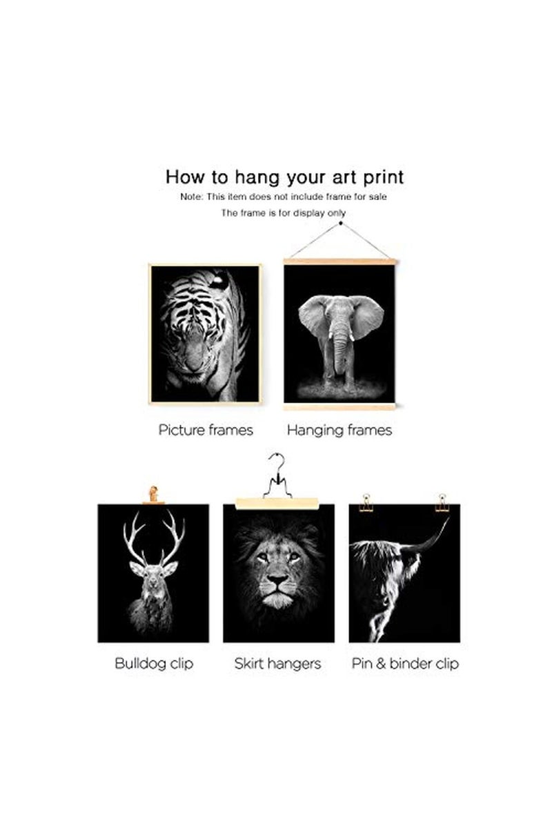 HoozGee Black and White Wall Art Print Set of 6 Animals Wall Decor - Image 3