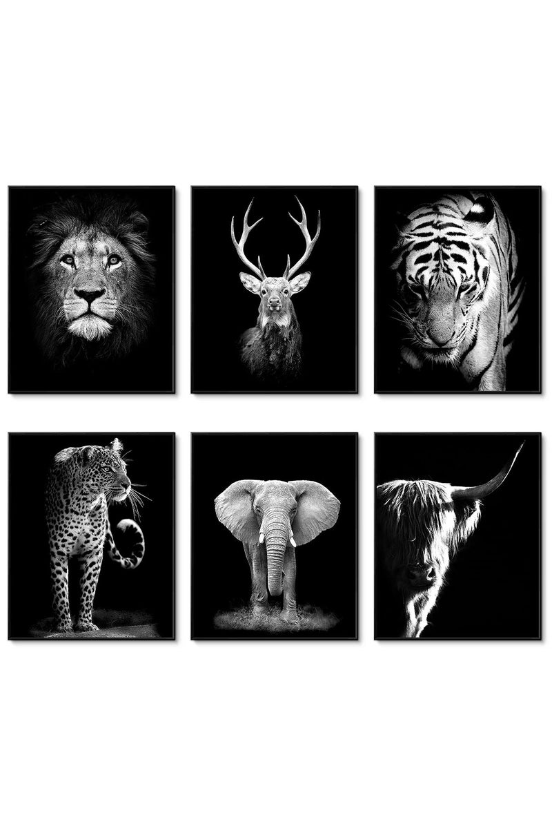 HoozGee Black and White Wall Art Print Set of 6 Animals Wall Decor - Image 1