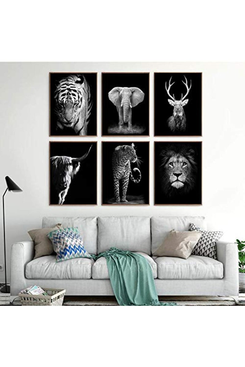 HoozGee Black and White Wall Art Print Set of 6 Animals Wall Decor - Image 5