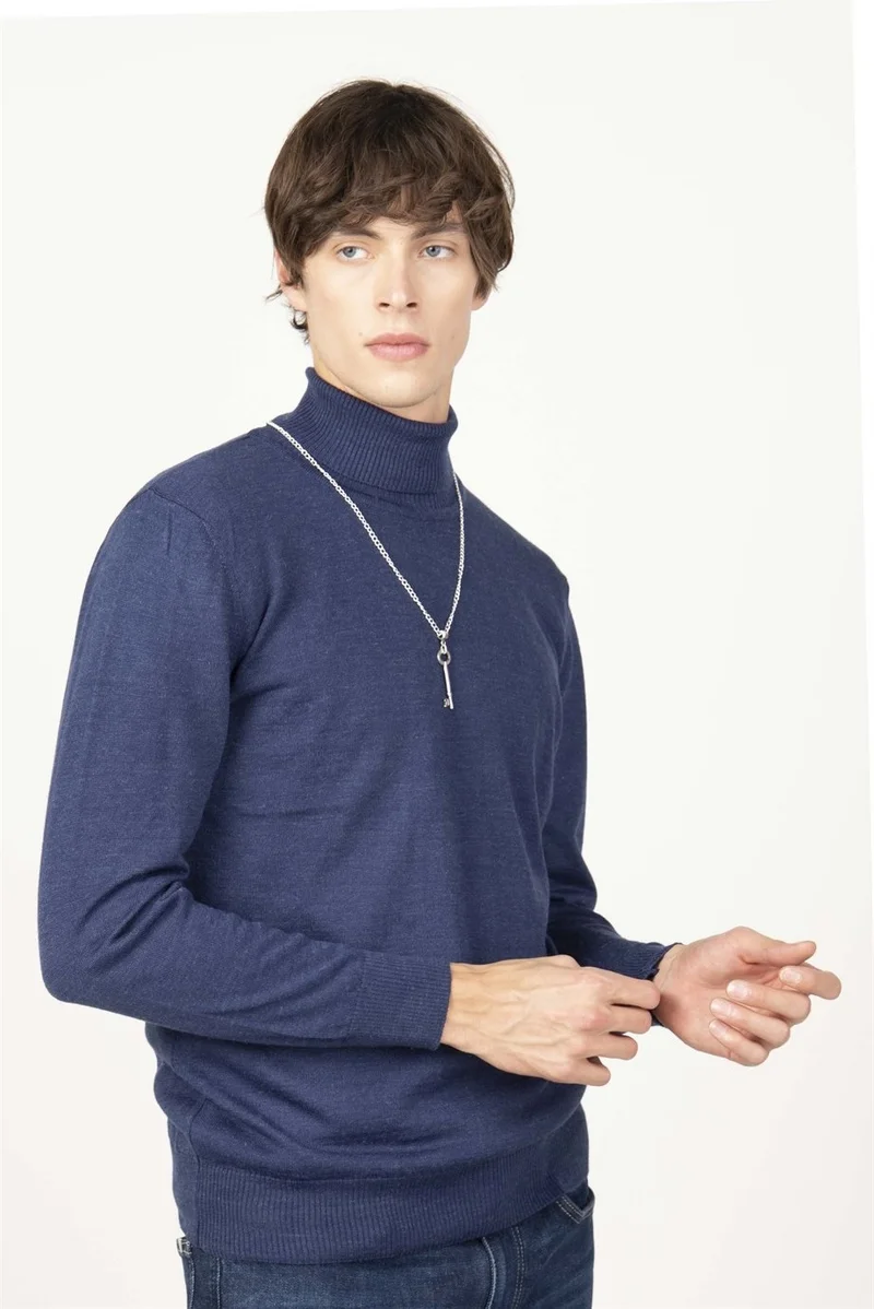 Tudors Slim Fit Narrow Cut Full Turtle Collar Plain Wool Men's Sweater