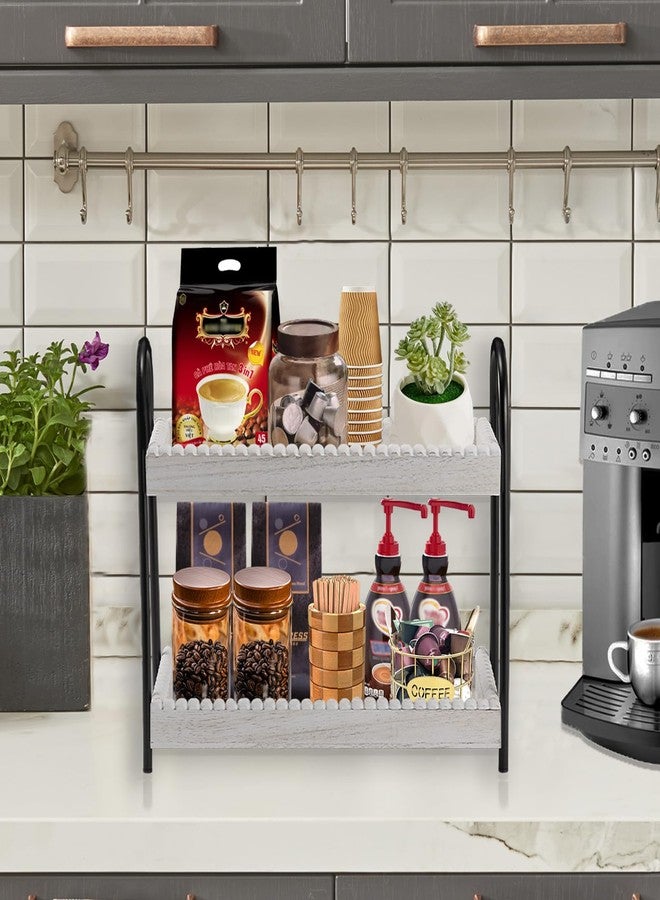 BDBDYEAY 2 Tier Coffee Bar Organizer, Wood Coffee Bar Accessories Shelf for Countertop, Rustic Coffee Station Organizer Decor Stand Rack for Mugs Cups Syrup, Condiment Storage Holder for Kitchen, Home, Office - Image 4