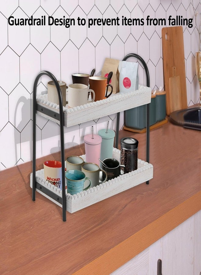 BDBDYEAY 2 Tier Coffee Bar Organizer, Wood Coffee Bar Accessories Shelf for Countertop, Rustic Coffee Station Organizer Decor Stand Rack for Mugs Cups Syrup, Condiment Storage Holder for Kitchen, Home, Office - Image 5