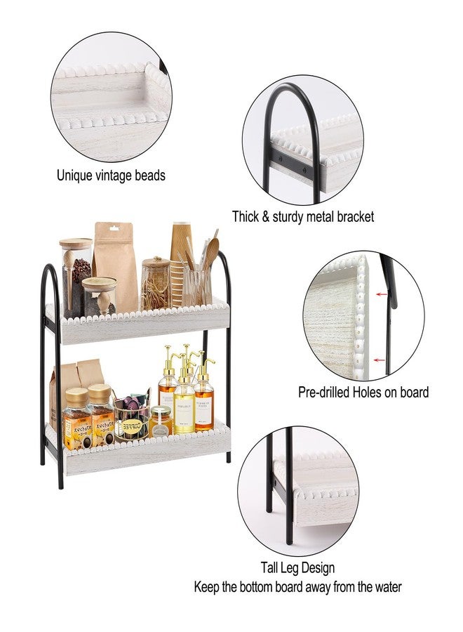 BDBDYEAY 2 Tier Coffee Bar Organizer, Wood Coffee Bar Accessories Shelf for Countertop, Rustic Coffee Station Organizer Decor Stand Rack for Mugs Cups Syrup, Condiment Storage Holder for Kitchen, Home, Office - Image 3