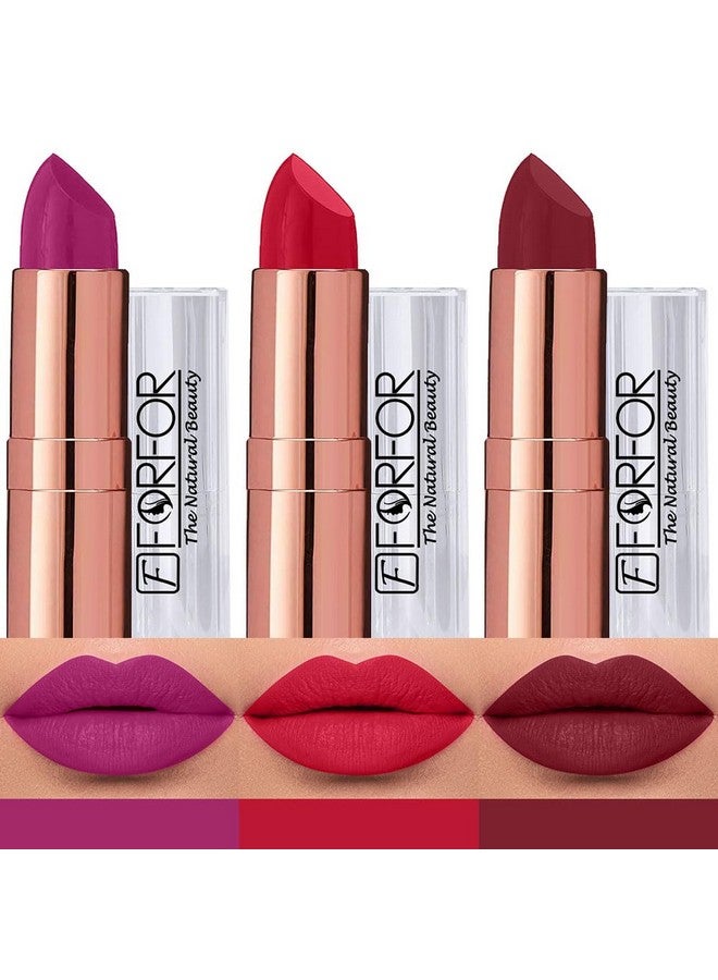 FORFOR Antique Velvet Matte Texture Smooth Finish Lipstick Gift set combo pack 3 for Women Enriched Shea Butter, Vitamin- E & Jojoba oil - Image 1