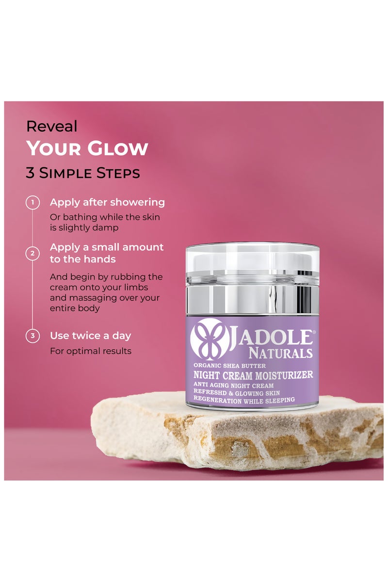 Jadole Naturals Night Cream With Organic Shea Butter 50ml, With Vitamin C | Green Tea & Hyaluronic Acid - Image 3