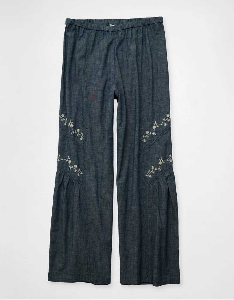 American Eagle  AE Stretch High-Waisted Embroidered Wide-Leg Pant for Women | Best Price UAE