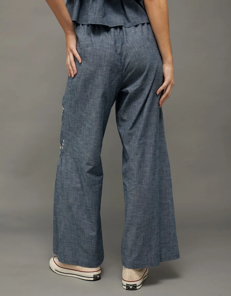 American Eagle AE Stretch High-Waisted Embroidered Wide-Leg Pant