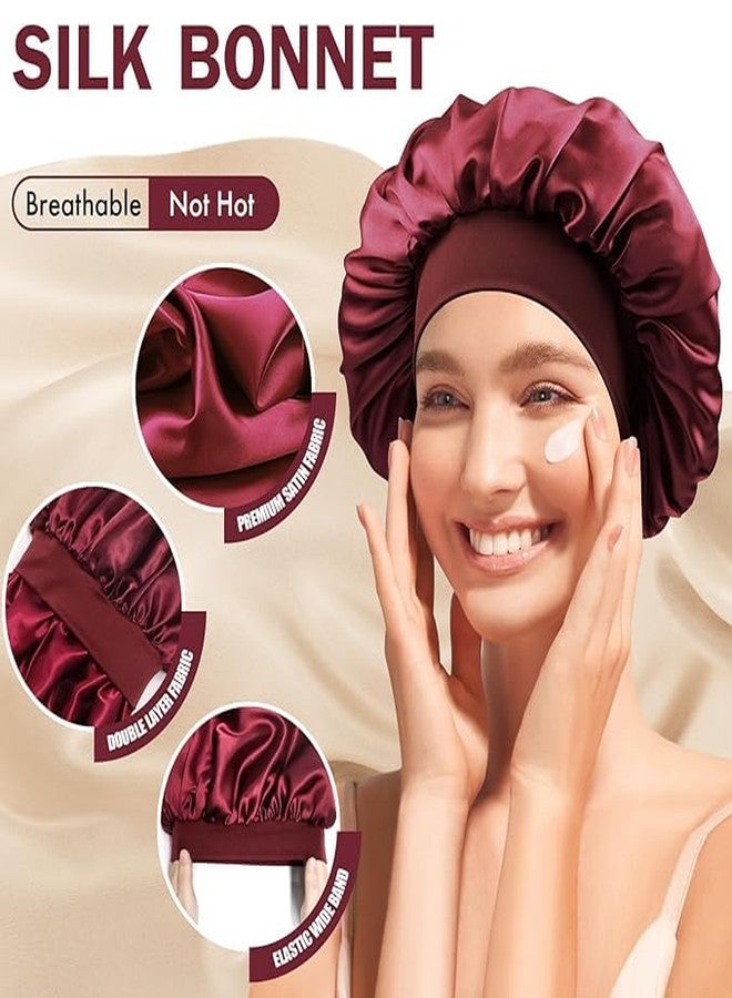 NNR Satin Silk Premium Sleeping Cap, Double Layered Stretchable Hair Bonnets for Girls, for All Head Size-(Maroon) - Image 4