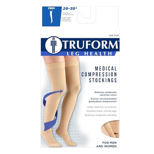 Truform جوارب ضغط Truform 20-30 مم زئبق للرجال والنساء، بطول فخذ، قمة مزخرفة، أصابع مغلقة، بيج، متوسط - Image 4
