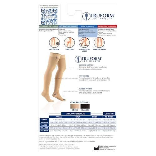 Truform جوارب ضغط Truform 20-30 مم زئبق للرجال والنساء، بطول فخذ، قمة مزخرفة، أصابع مغلقة، بيج، متوسط - Image 5