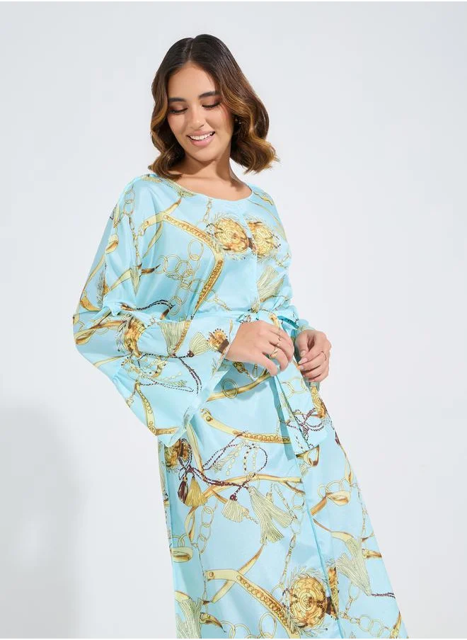 Take Two Chain Print Jalabiya with Tie Belt
