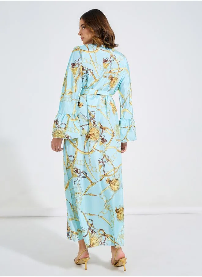Take Two Chain Print Jalabiya with Tie Belt