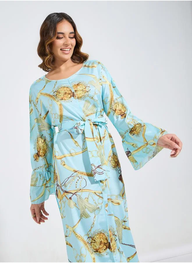 Take Two Chain Print Jalabiya with Tie Belt