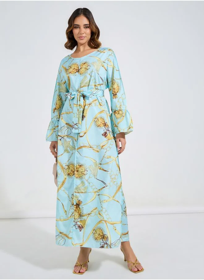 Take Two Chain Print Jalabiya with Tie Belt