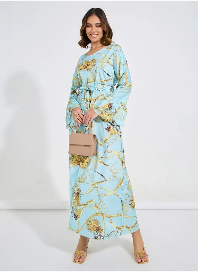 Take Two Chain Print Jalabiya with Tie Belt