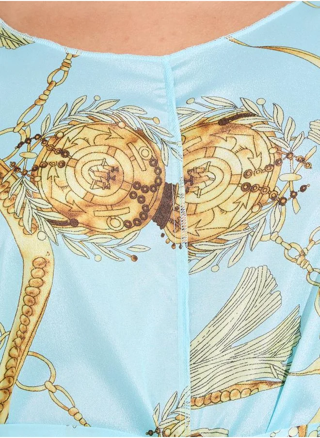 Take Two Chain Print Jalabiya with Tie Belt