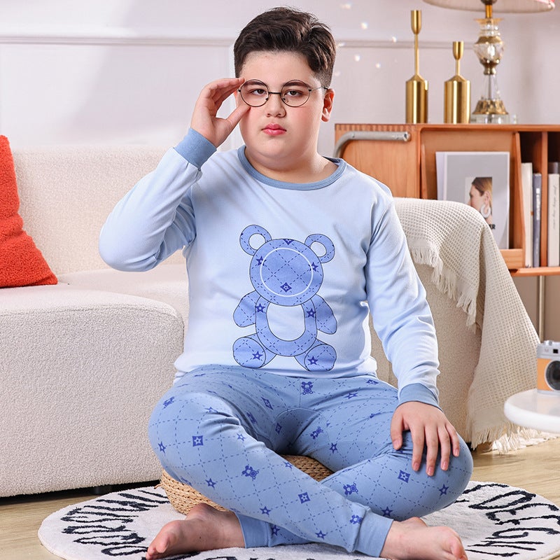 Chubby Children's Autumn Clothes and Trousers for Boys Plus Fat Plus Plus Teenage Cotton Big Boy Pajamas Children's Thermal Underwear suit - Image 1