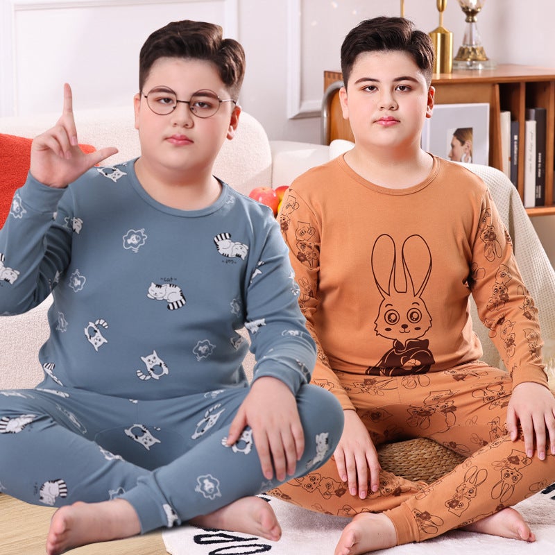 Chubby Children's Autumn Clothes and Trousers for Boys Plus Fat Plus Plus Teenage Cotton Big Boy Pajamas Children's Thermal Underwear suit - Image 2