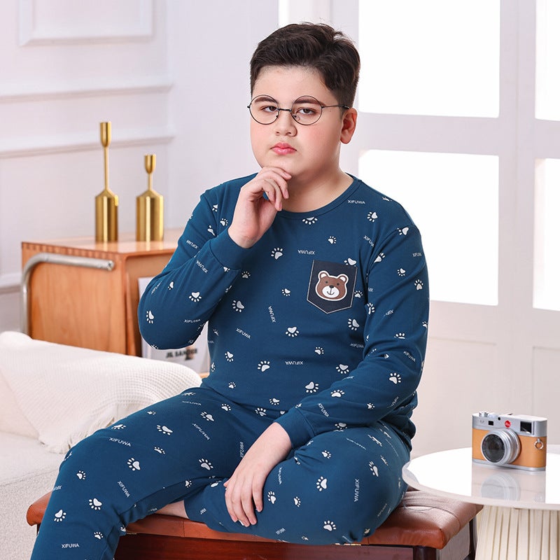 Chubby Children's Autumn Clothes and Trousers for Boys Plus Fat Plus Plus Teenage Cotton Big Boy Pajamas Children's Thermal Underwear suit - Image 4