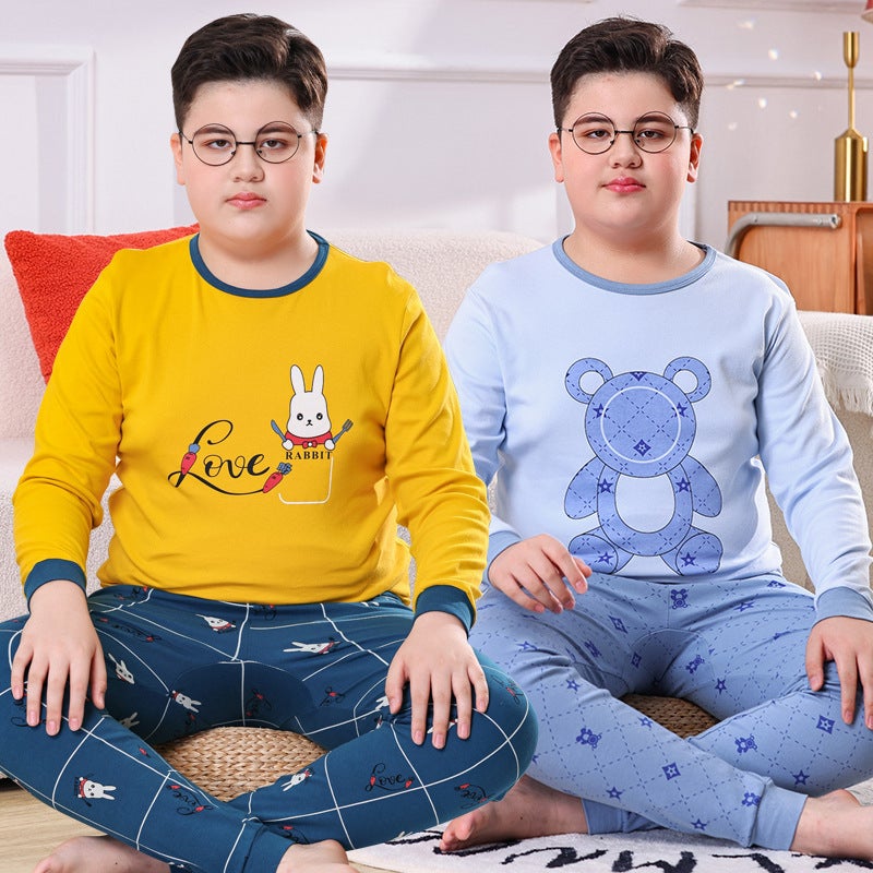 Chubby Children's Autumn Clothes and Trousers for Boys Plus Fat Plus Plus Teenage Cotton Big Boy Pajamas Children's Thermal Underwear suit - Image 3