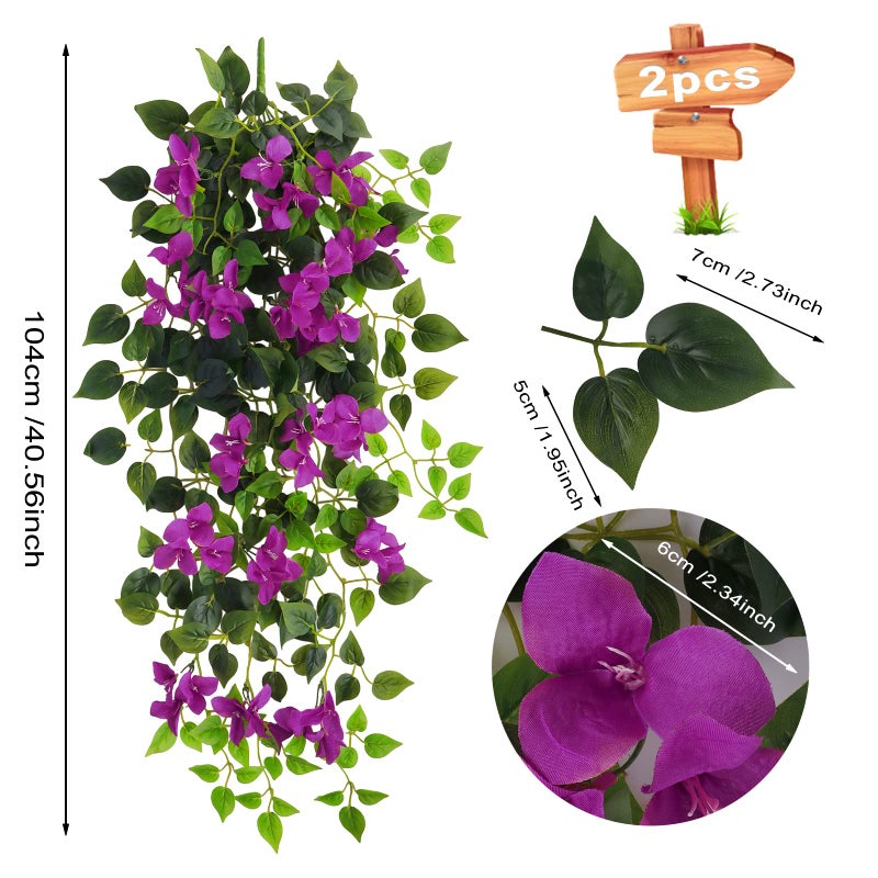 Elecxlink Artificial Hanging Flowers Bougainvillea, UV Resistant Faux Silk Flower Fabric Vine for Indoor Outdoor Garden Porch Eave Fence Wedding Wall Spring Summer Decor - Image 2