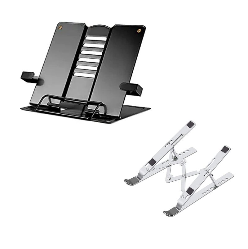Volo Book Stand HolderStandOrganiser for Textbook Stand Reading Black with Adjustable Aluminum Foldable Notebook Stand Compatible with MacBook Air Pro All Laptops and Tablets Silver - Image 1