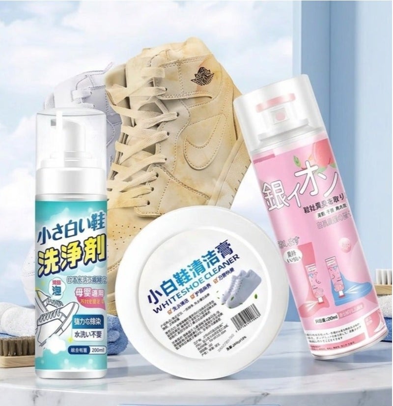 zoba Complete White Shoe Care Kit (3 in 1) - Cleaning Foam, Whitening Paste, and Deodorizing Spray (Fragrant and Refreshing) - Image 1
