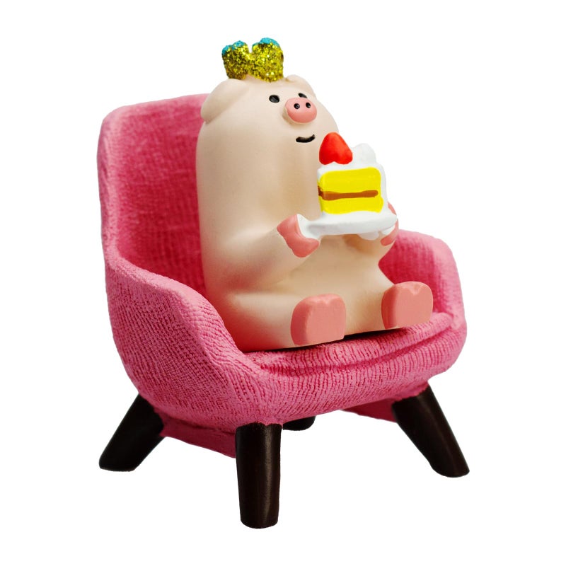 RAQWI Cute Mini Pig Eating Cake Resin Figurine Apply to for Office, Home Decoration Perfect for Pig Lovers - Pink Sofa - Image 1