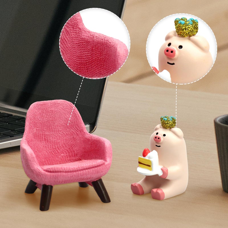 RAQWI Cute Mini Pig Eating Cake Resin Figurine Apply to for Office, Home Decoration Perfect for Pig Lovers - Pink Sofa - Image 3