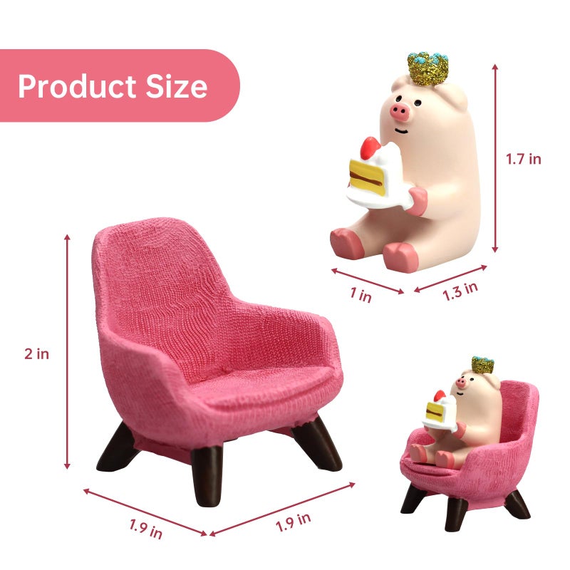 RAQWI Cute Mini Pig Eating Cake Resin Figurine Apply to for Office, Home Decoration Perfect for Pig Lovers - Pink Sofa - Image 2