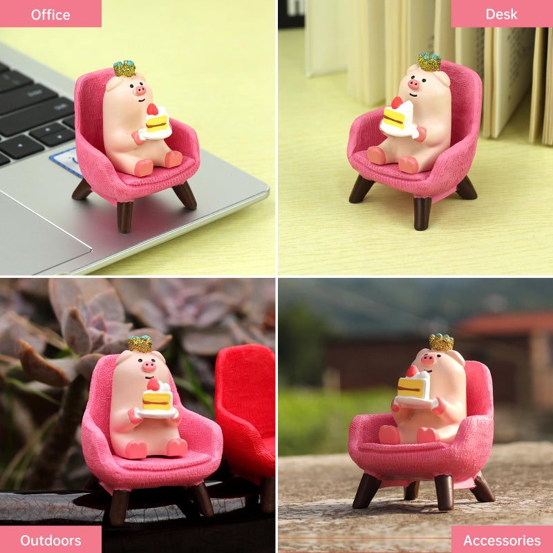 RAQWI Cute Mini Pig Eating Cake Resin Figurine Apply to for Office, Home Decoration Perfect for Pig Lovers - Pink Sofa - Image 4