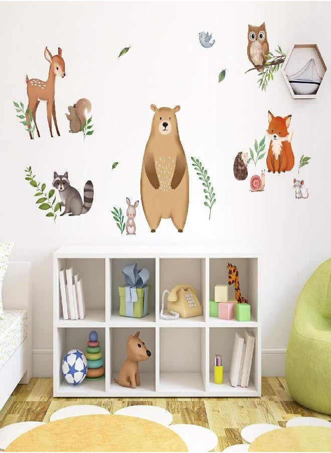 decalmile decalmile Large Woodland Animals Leaf Wall Decals Bear Fox Deer Wall Stickers Baby Nursery Kids Bedroom Classroom Wall Decor 