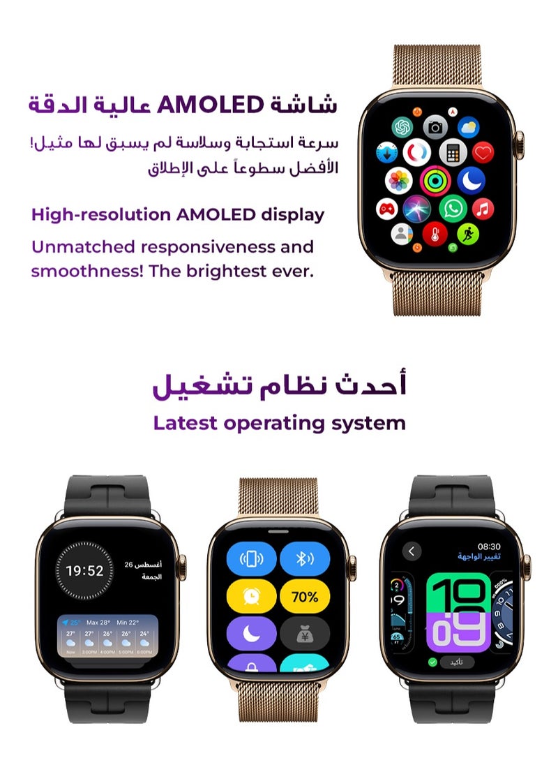 Urjwan - Smartwatch 10th Gen – Gold, 42mm | AMOLED Ultra-Clear Display, Photo Display Feature, Exclusive App, “Remember You” instance messaging, Slimmer Design with Reduced Bezels, New Colors with Extra Strap, Call & Notification Support. - Image 1