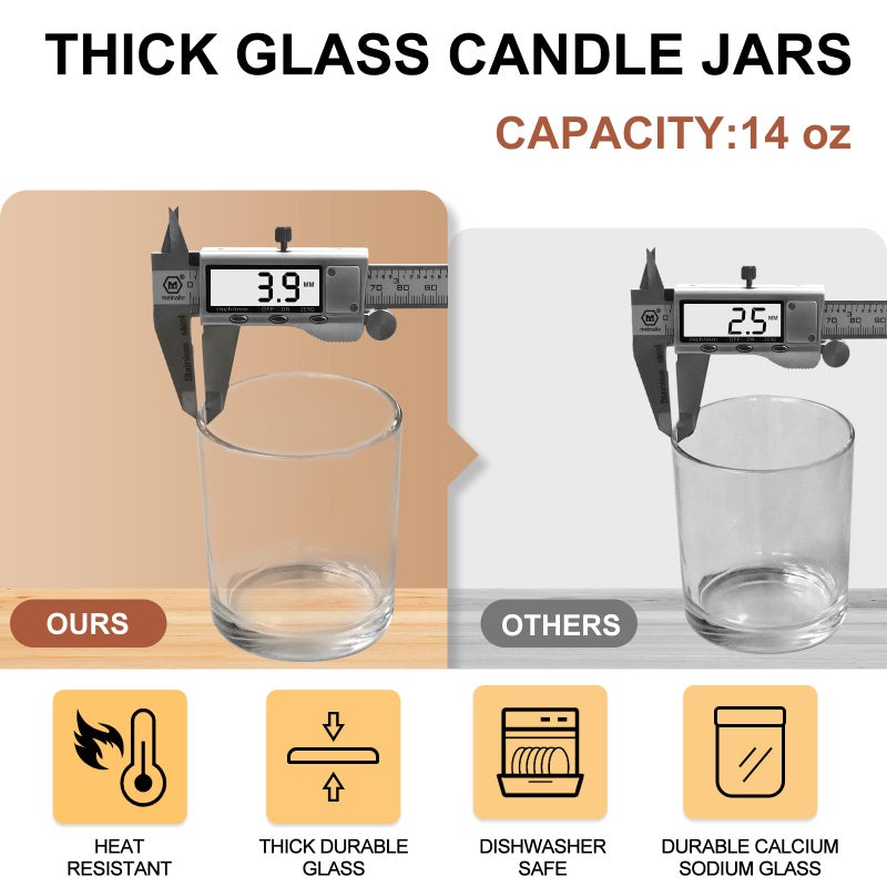 SHOWIN 14 OZ Thick Candle Jars for Making Candles 12 Pcs, 3 Wick Empty Jars with Wood Lids for Candle Making, Sample Container,Clear - Image 2