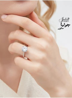 Julia Store 18K White Gold Plated Round Cut Trendy Luxury Eternal Love Solitaire 1.5 CT Cubic Zirconia Engagement Wedding Promise band Ring  - Image 4