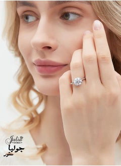 Julia Store 18K White Gold Plated Round Cut Trendy Luxury Eternal Love Solitaire 1.5 CT Cubic Zirconia Engagement Wedding Promise band Ring  - Image 5
