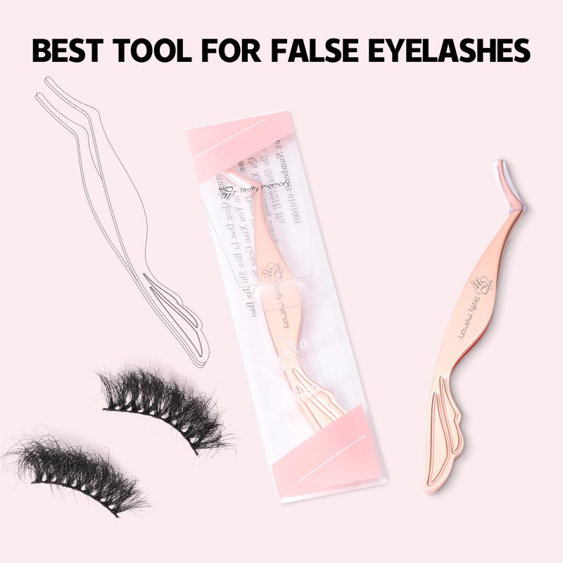 Pretty memory Eyelash Applicator Tool Stainless Steel Lash Tweezers Curved Eyelash Tweezers for Easy Lash Application and Removal, Rose Gold - Image 3
