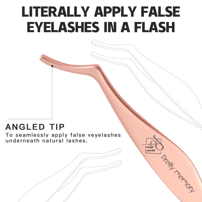Pretty memory Eyelash Applicator Tool Stainless Steel Lash Tweezers Curved Eyelash Tweezers for Easy Lash Application and Removal, Rose Gold - Image 5