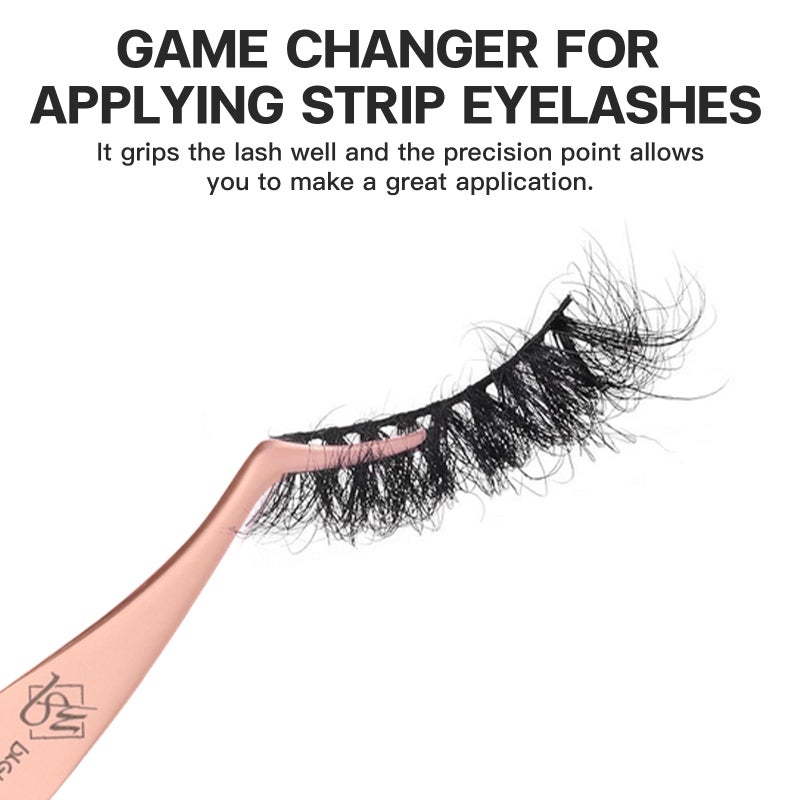 Pretty memory Eyelash Applicator Tool Stainless Steel Lash Tweezers Curved Eyelash Tweezers for Easy Lash Application and Removal, Rose Gold - Image 4