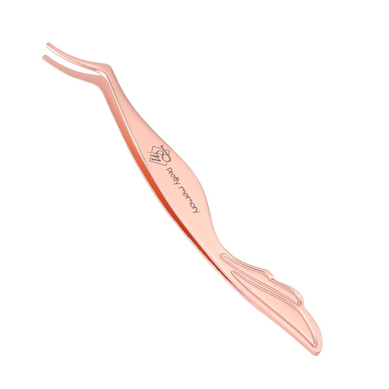 Pretty memory Eyelash Applicator Tool Stainless Steel Lash Tweezers Curved Eyelash Tweezers for Easy Lash Application and Removal, Rose Gold - Image 1