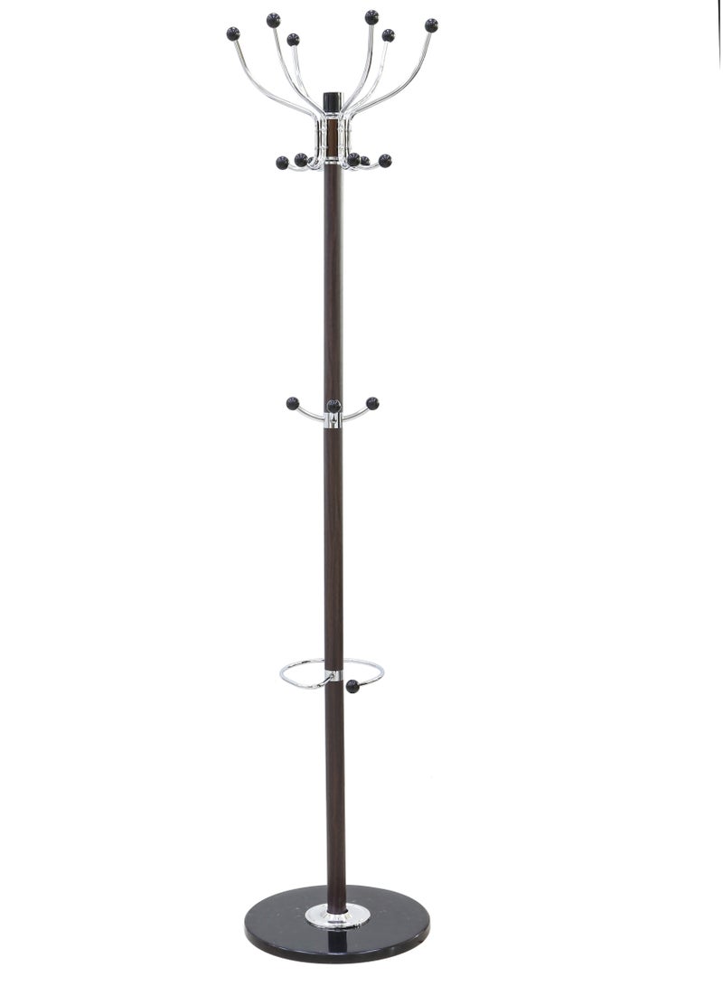 AFT Arfan Metal Coat Rack Stand With Natural Marble Base, Free Standing Hall Tree With 15 Hooks For Hanging Scarf, Bag, Jacket, Home Entry-Way Hat Hanger Organizer - Brown - Image 2