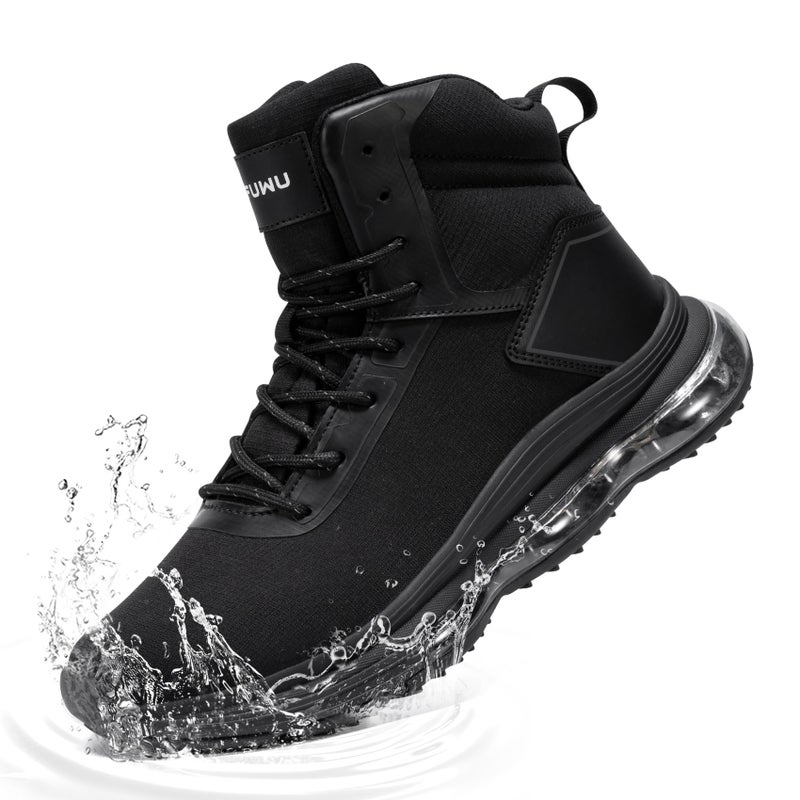 KEFUWU Men's Waterproof Work Tactical Boots Side Zipper Hiking Combat Military Boots Non Slip Lightweight 6 Inches (Men 10.5,Black) - Image 1